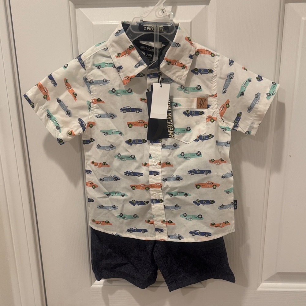 American Hawk Car Print Shirt and Shorts Set